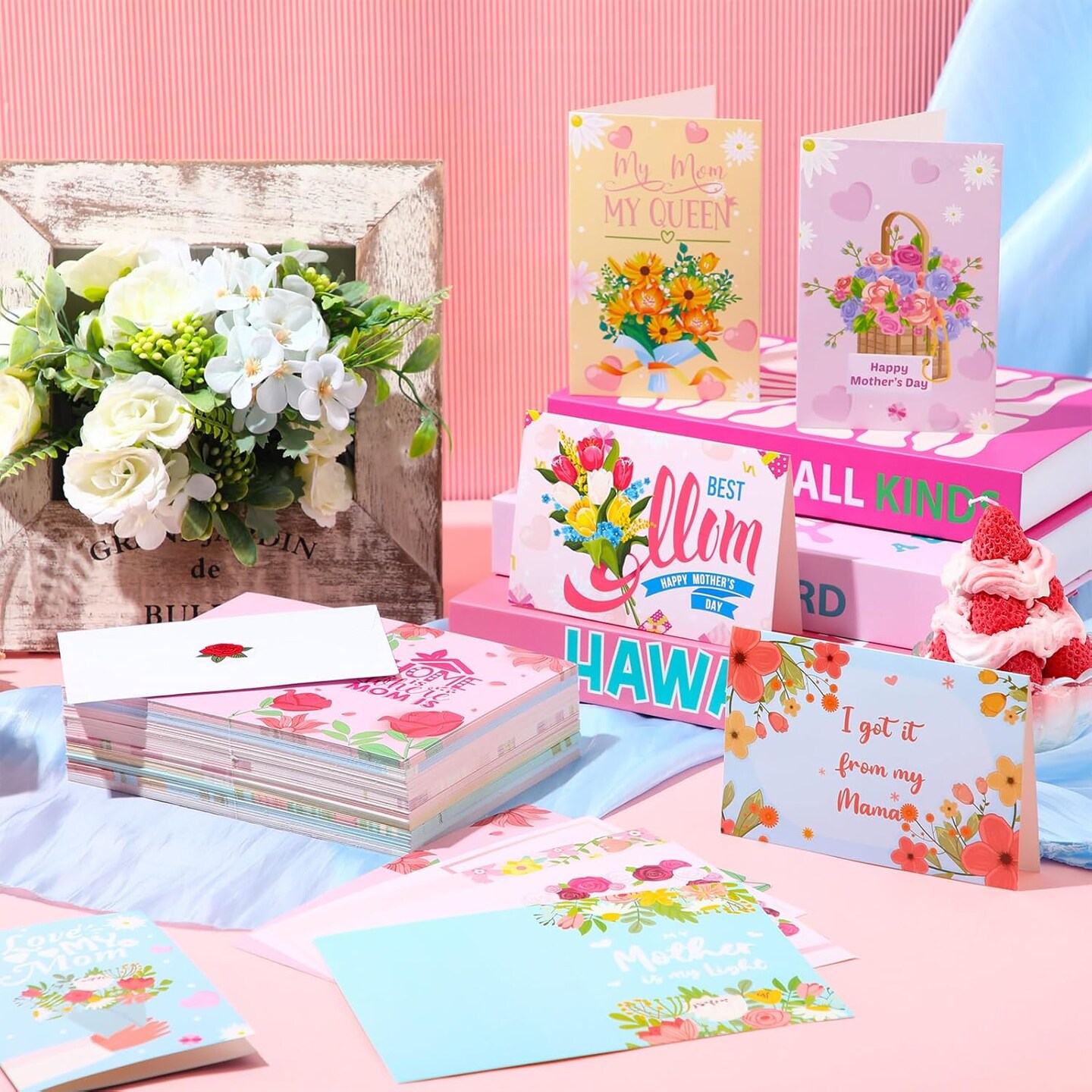 200 Pcs Mother's Day Greeting Cards Bulk – Floral Cards with Envelopes & Self-Adhesive Stickers, 10 Assorted Designs, 4 x 6 Inch