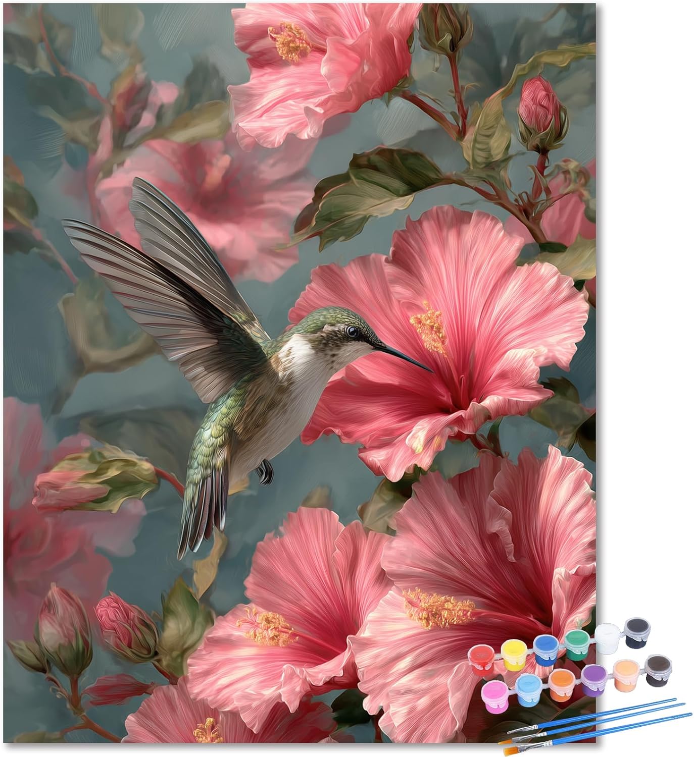 Paint By Numbers Hummingbird & Flowers Kit for Adults Beginners – 16x20 Inch DIY Acrylic Oil Painting Set, Nature Bird Wall Art Craft for Home Decor & Gift