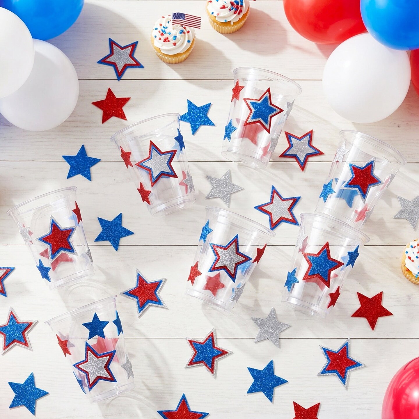 Wrapables Red White and Blue Glitter Self-Adhesive Foam Star Stickers, Patriotic Stickers for 4th of July, Memorial Day, Veterans Day, Independence Day (210pcs)