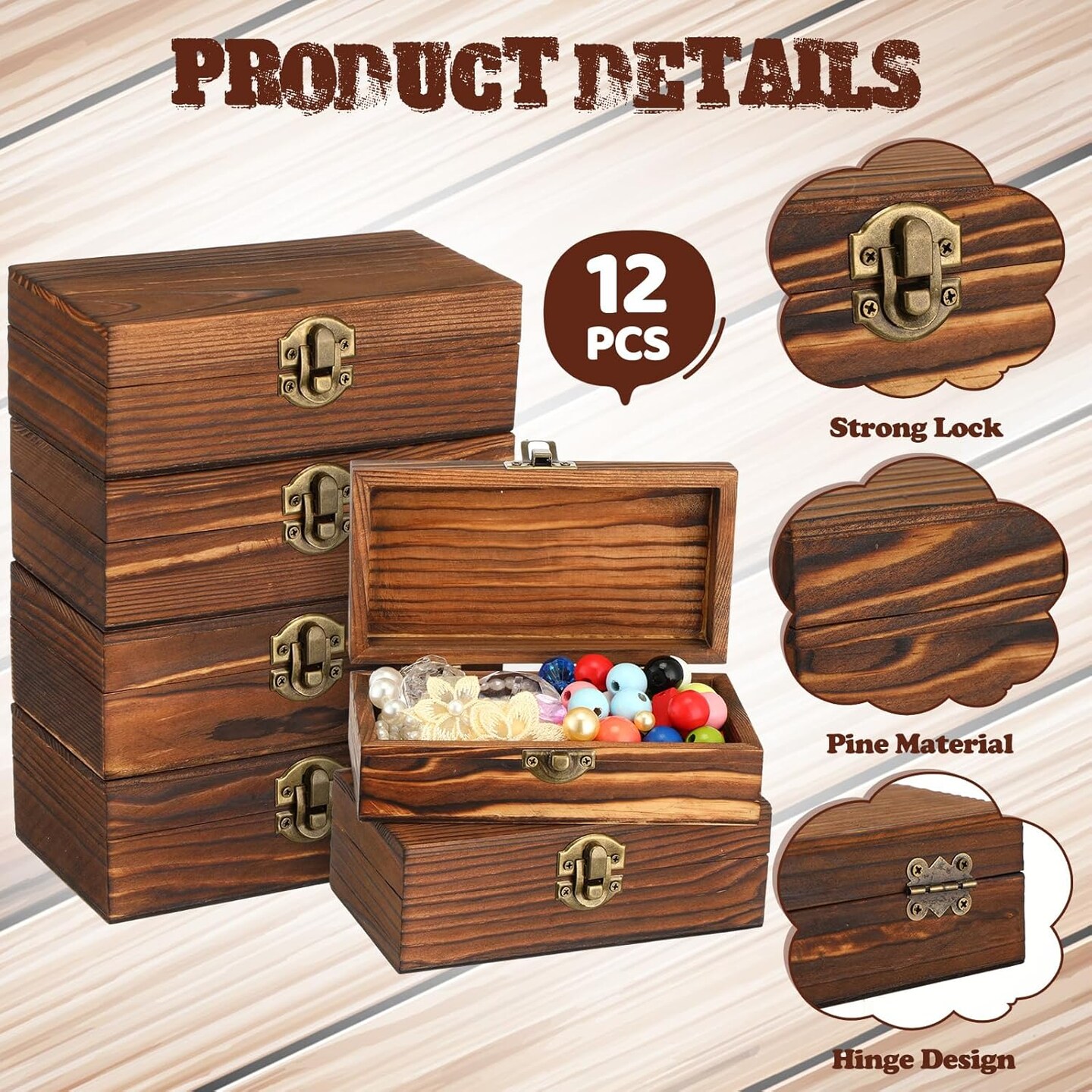 12 Pcs Wooden Boxes for Crafts 5.9 x 3.1 x 2 Inch Small Unfinished Wooden Boxes with Hinged Lids DIY Jewelry Box Gift Box Keepsake Treasure Chests