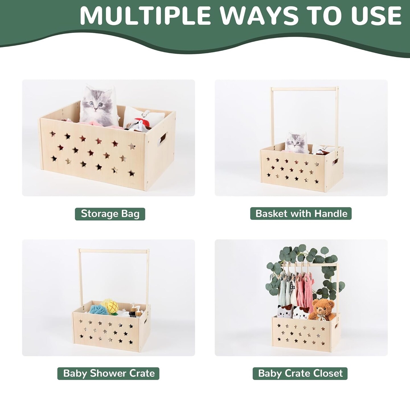 Wooden Baby Shower Crate Closet, Basket for Baby Shower Gifts, Baby Storage Crate with Handle Garland Baby Hangers, Newborn Boy Girl Welcome Gift Basket, Pregnancy Gifts