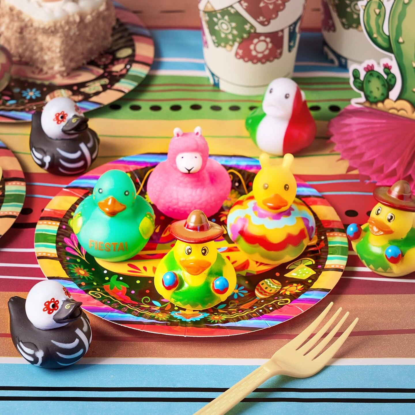 24 Pcs Mexican Fiesta Rubber Ducks – Colorful Maraca Cinco de Mayo Duck Party Favors – Mini Bath Toys for Baby Shower, Gifts, Dress-Up Play & Fiesta Party Decorations – Perfect for Mother's Day Card Making Displays
