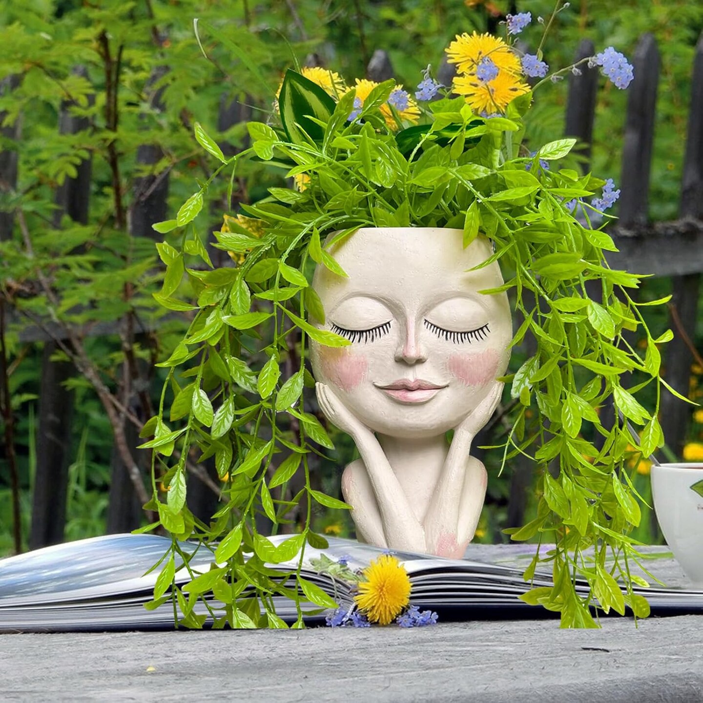 Face Planter Pot Cute Head Succulent Planter with Drainage Indoor Outdoor Decor