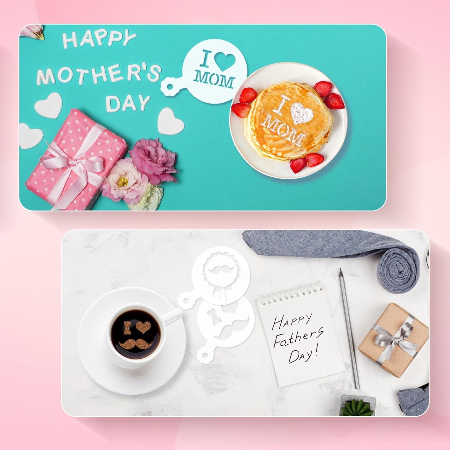 36-Piece Reusable Cookie & Cake Stencil Set – DIY Templates for Mother’s Day, Father’s Day, Birthday, Wedding, and Party Desserts, Royal Icing & Coffee Decorations