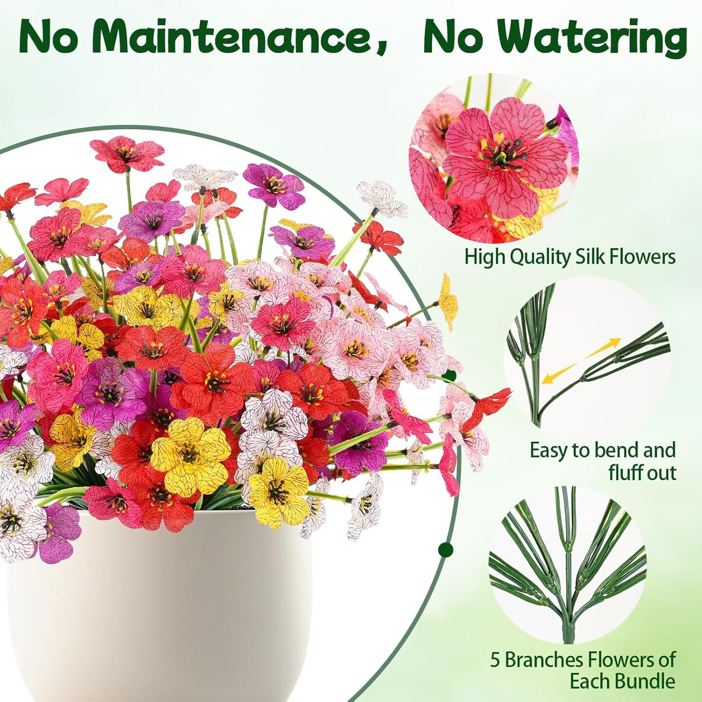6-Pack Artificial Spring Flowers – UV-Resistant Faux Plastic Plants for Outdoor and Indoor Décor, Planters, Window Boxes, Patio, Porch, Garden, and Yard Decorations (Mixed Colors)