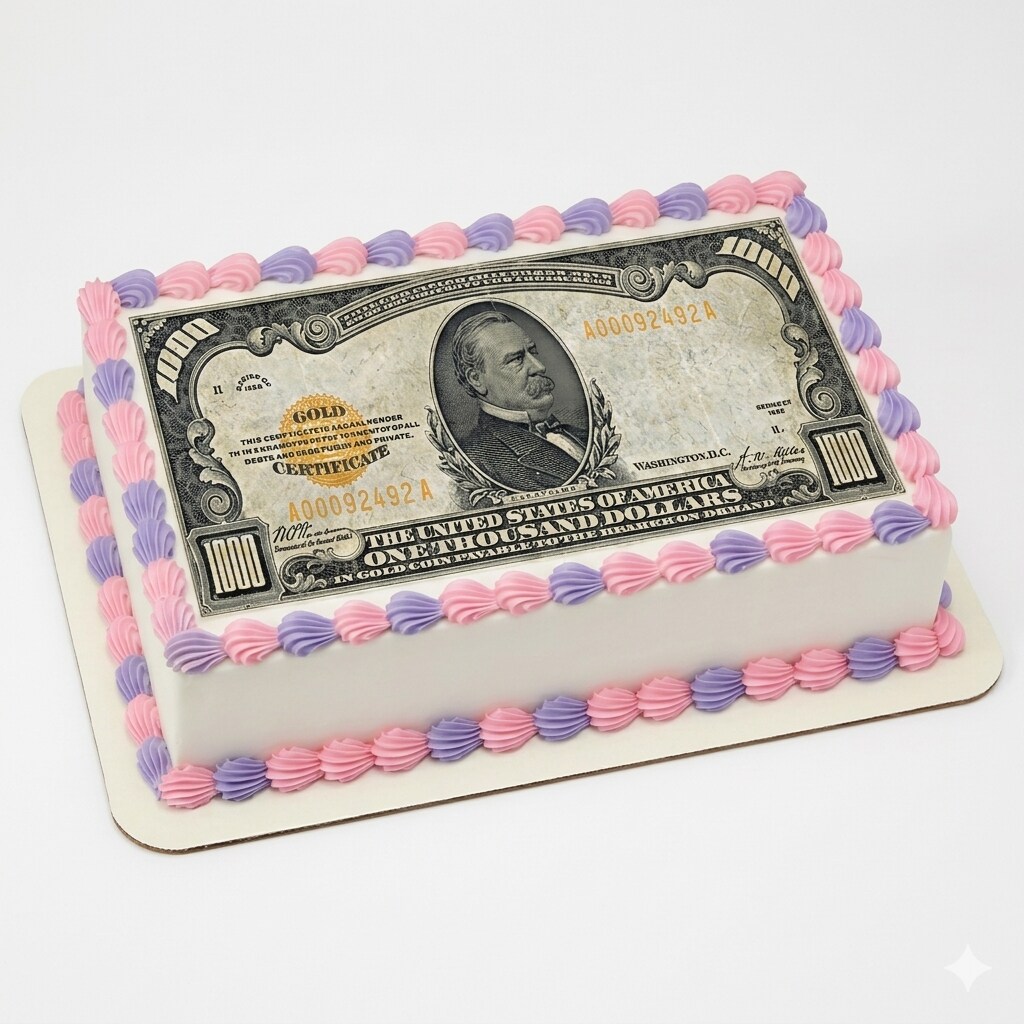 1000 Dollar Gold Certificate Bill Money Edible Cake Topper Image ...