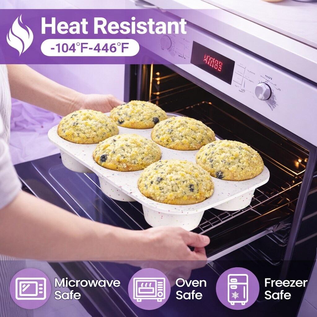 Jumbo Muffin Silicone Pan – 6 Cavity Non-Stick Silicone Baking Mold for Bakery-Style Muffins