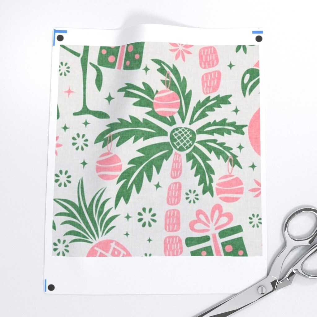 Tropical Christmas Festive Flamingos Winter Animals Tropical Palm Trees Bright Novelty Pineapples Christmas Presents Santa Hat Snowflakes Pink Custom Printed Fabric by Spoonflower Various Fabrics by the Yard or Fat Quarter