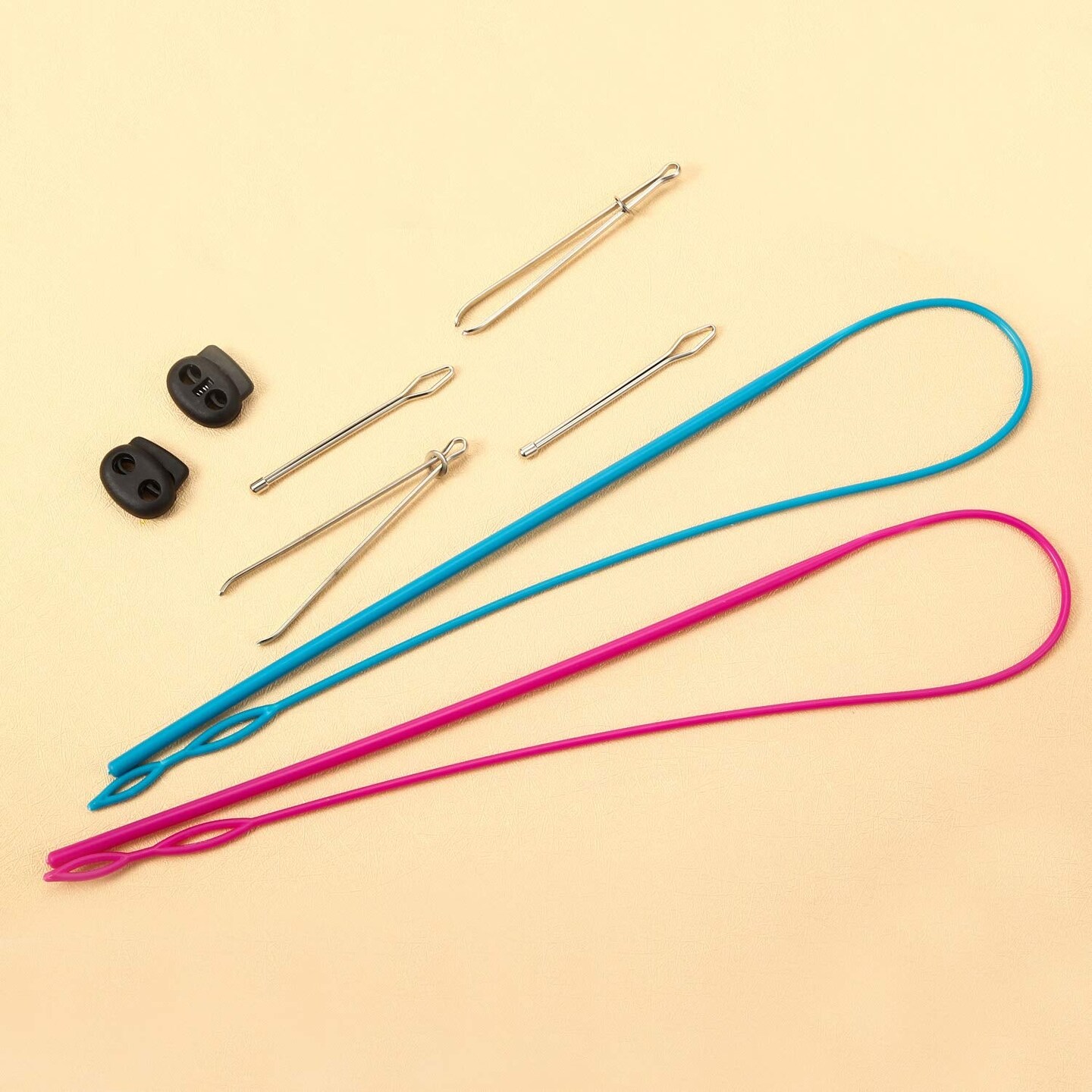 8 Pcs Drawstring Threader Tool Set, 2 Flexible Plastic Drawstring Replacement Tool 2 Metal Threaders 2 Metal Tweezers and 2 Cord Locks for Shorts Hoodies