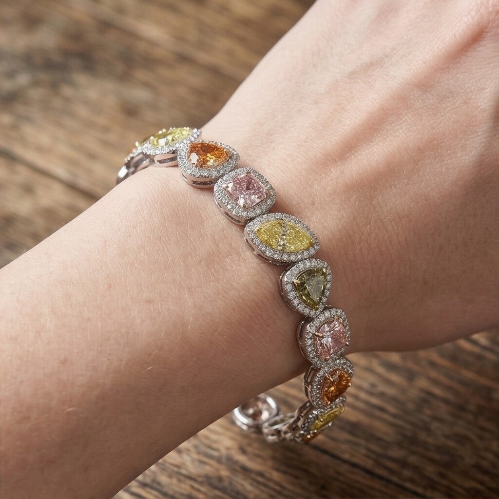 Multi Shape Multi Color Sapphire Tennis Bracelet 28.60 Carats