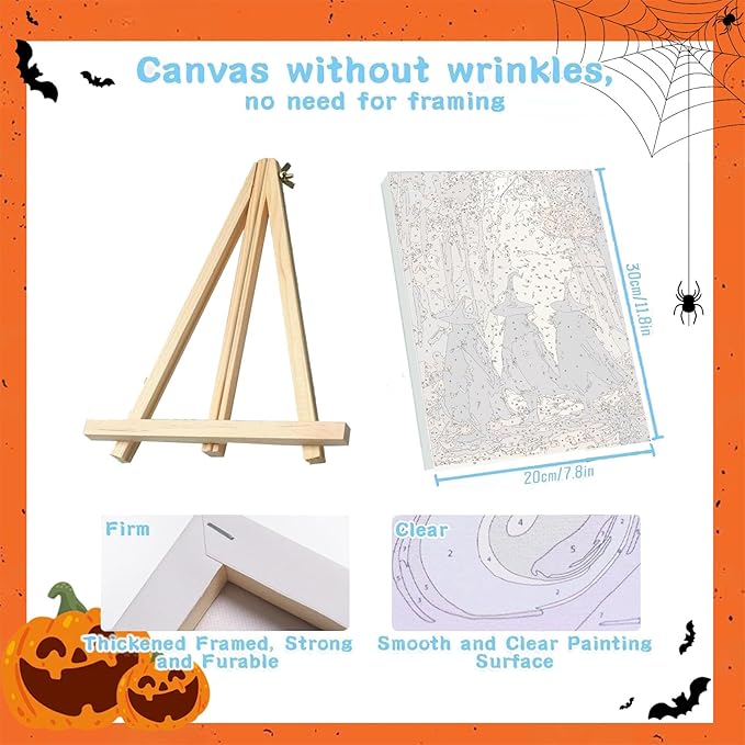 4 Pack Paint by Numbers Kit for Adults - Wooden Easel, Halloween Paint by Numbers with Frame, Halloween Adult Painting by Number Kits on Canvas, Easy Oil Painting Arts Gift Wall Decor 8x12inch