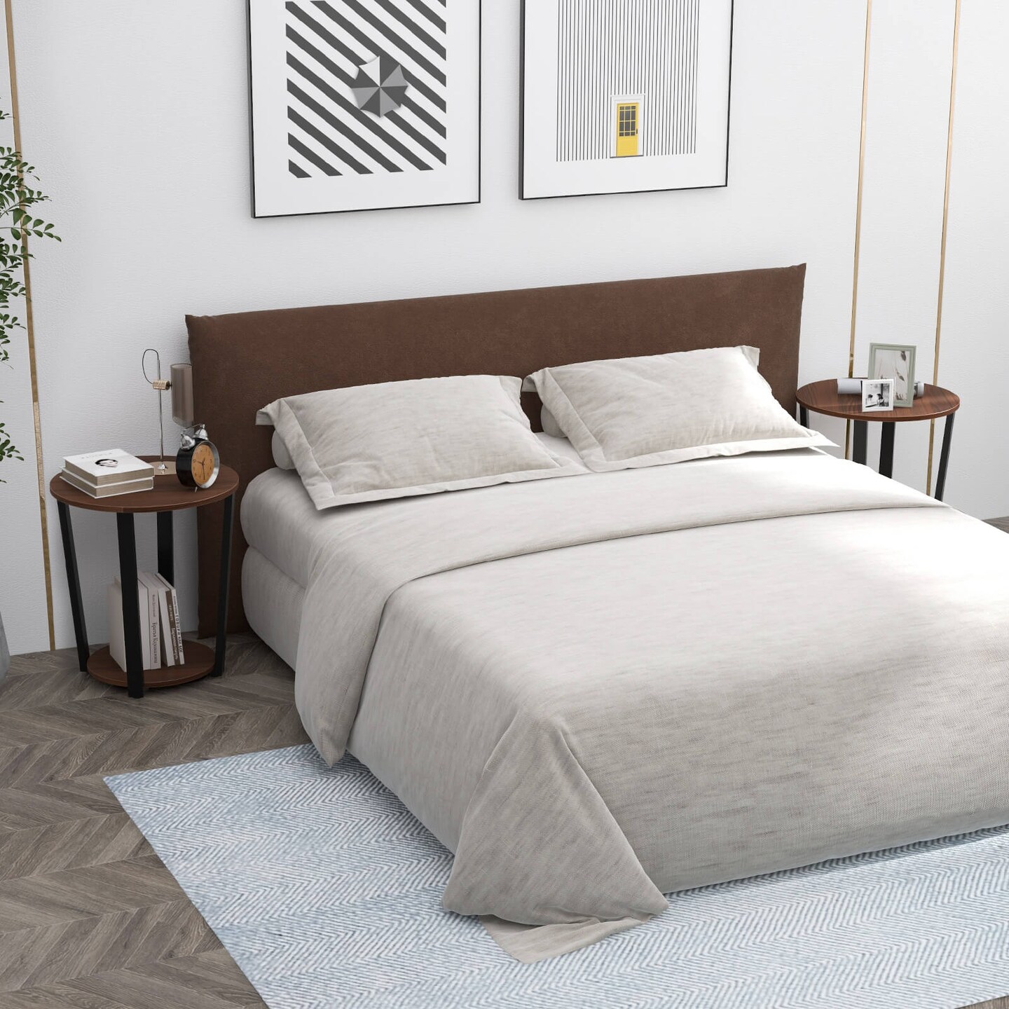 Costway Industrial End Table Sofa Side Table Set ot 2 Nightstand with Storage Shelf