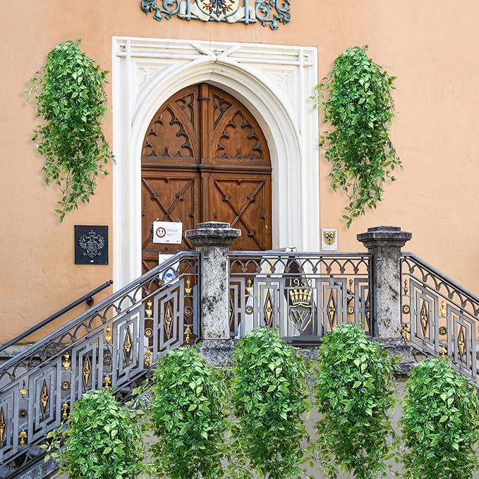 12 Pcs Artificial Hanging Plants 32 Inch Fake Ivy Vines with Fake Leaves Patio Artificial Plants Greenery for Living Room Indoor Outdoor Wall, No Basket (Vine)