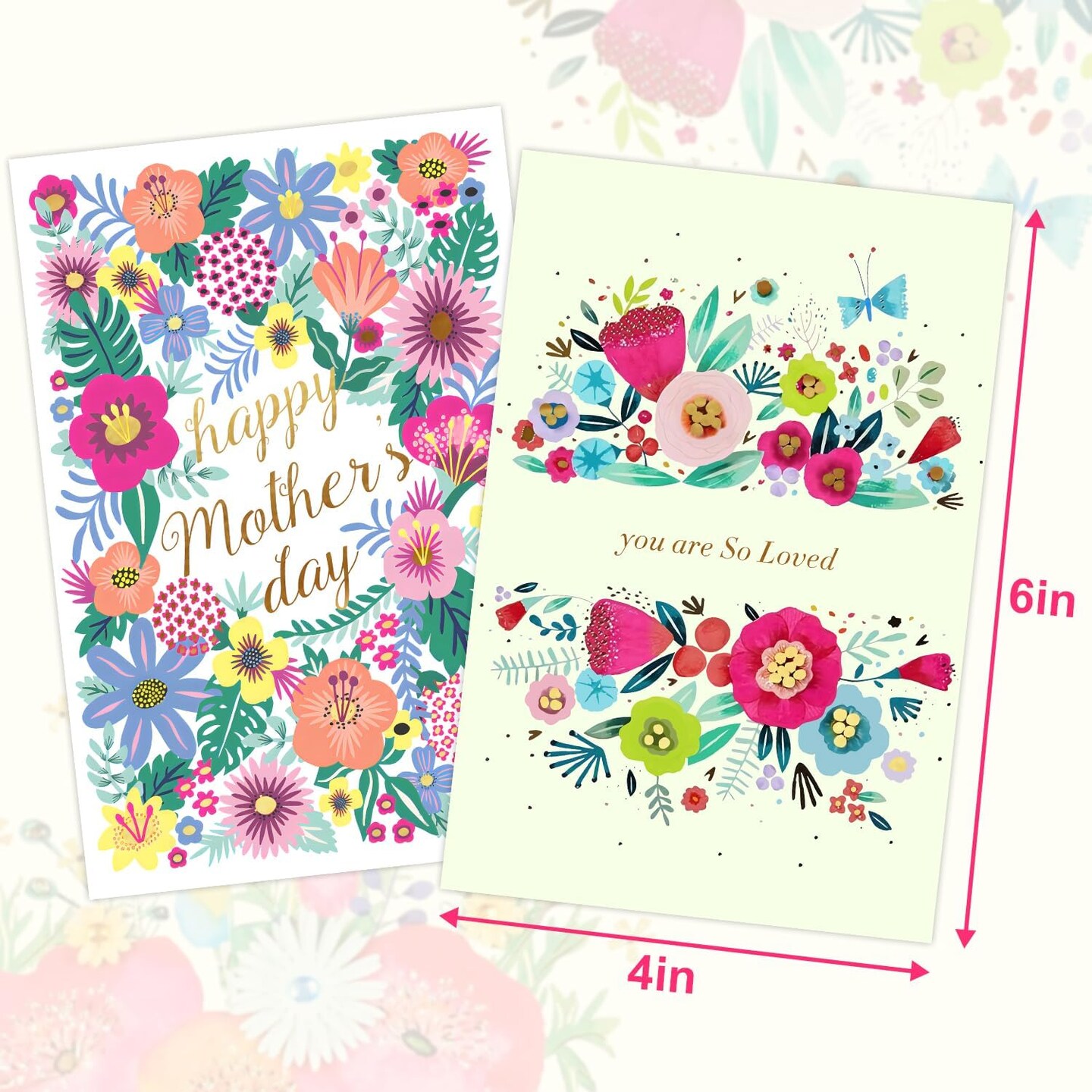 24-Piece Happy Mother's Day Greeting Cards – Gold Foil Watercolor Floral Blank Note Cards with Pink Envelopes & Stickers, Assorted Styles for Holiday, Party, and Celebration