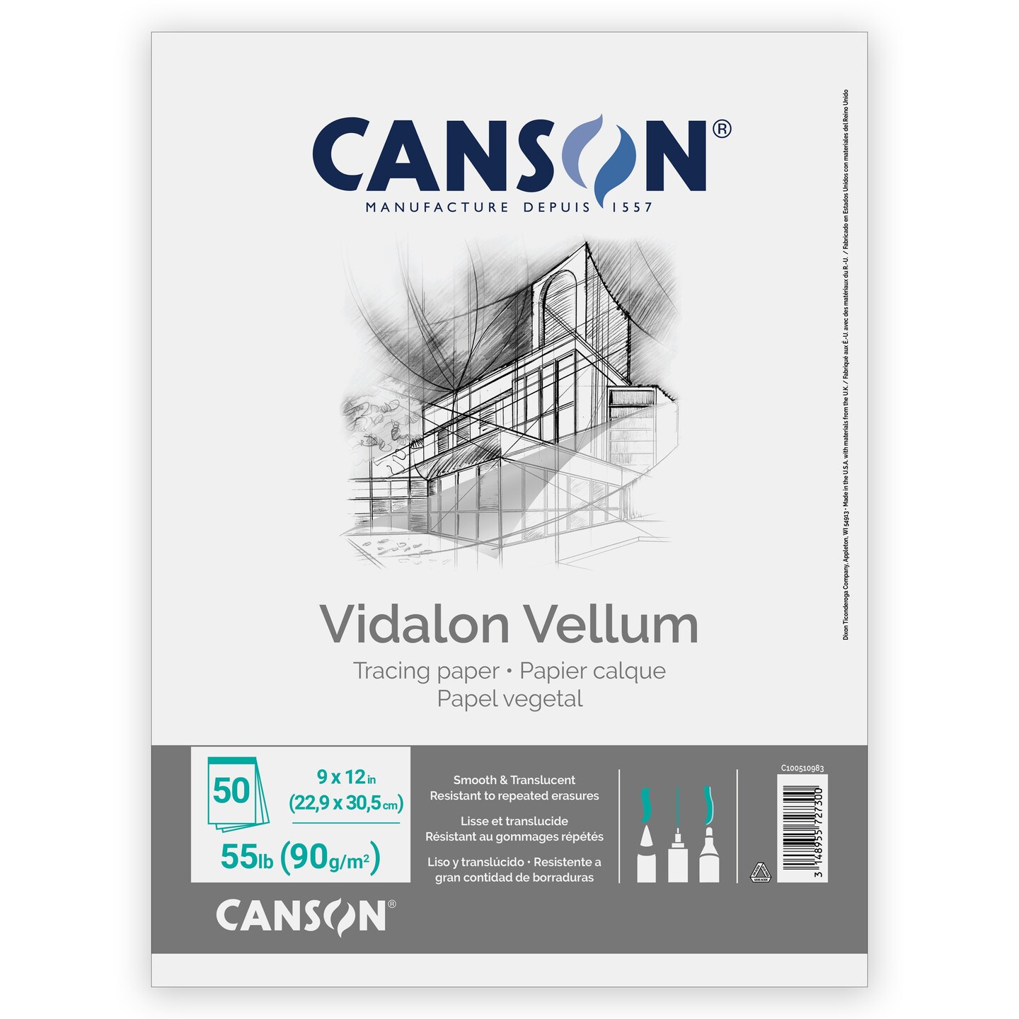 Canson Artist Series Vidalon Vellum Pad 9"X12"-Fold Over, 50 Sheets