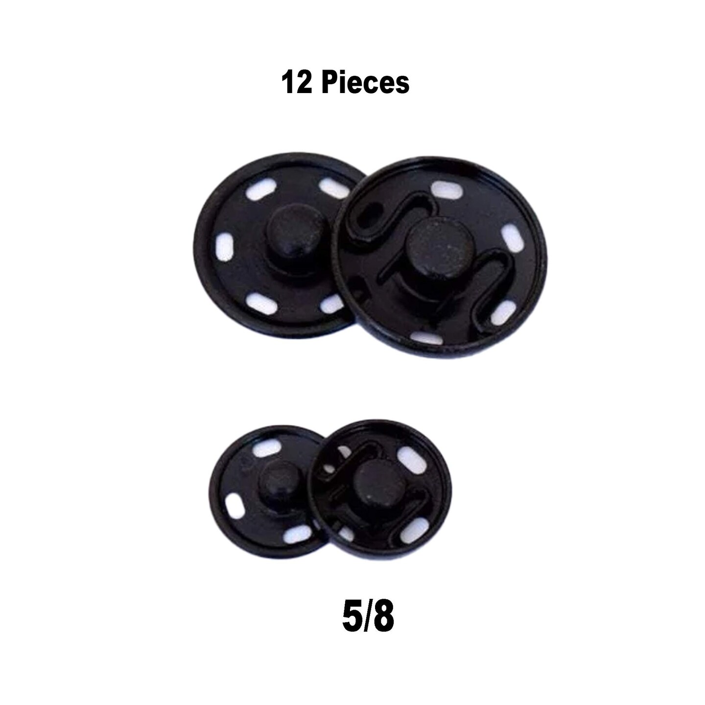 12 Pieces Black Sew On Metal Snap Buttons Two-Part Closure 5/8 Inch