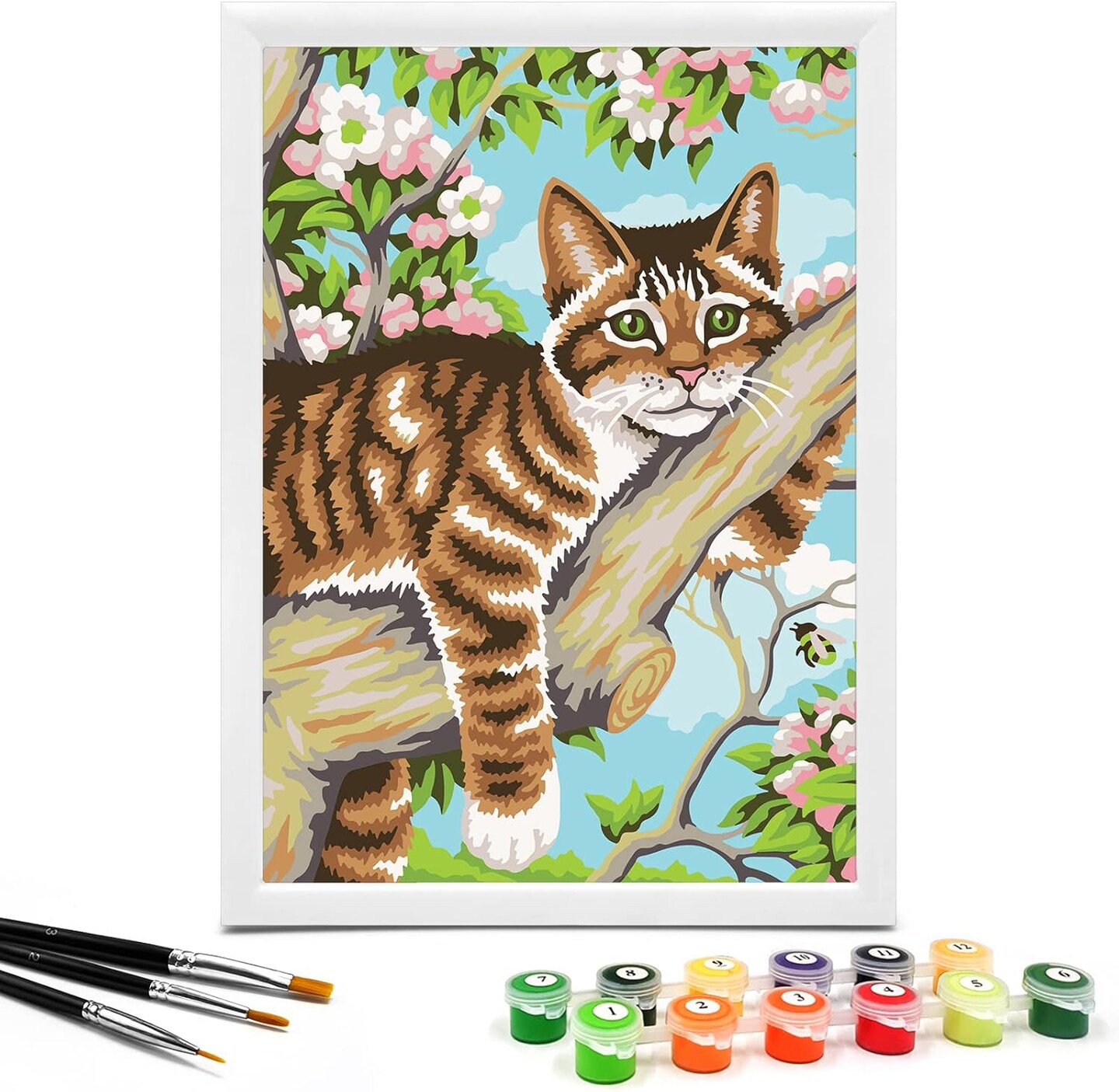 7X9.5 inch - Paint by Numbers for Kids(Cat in The Tree)