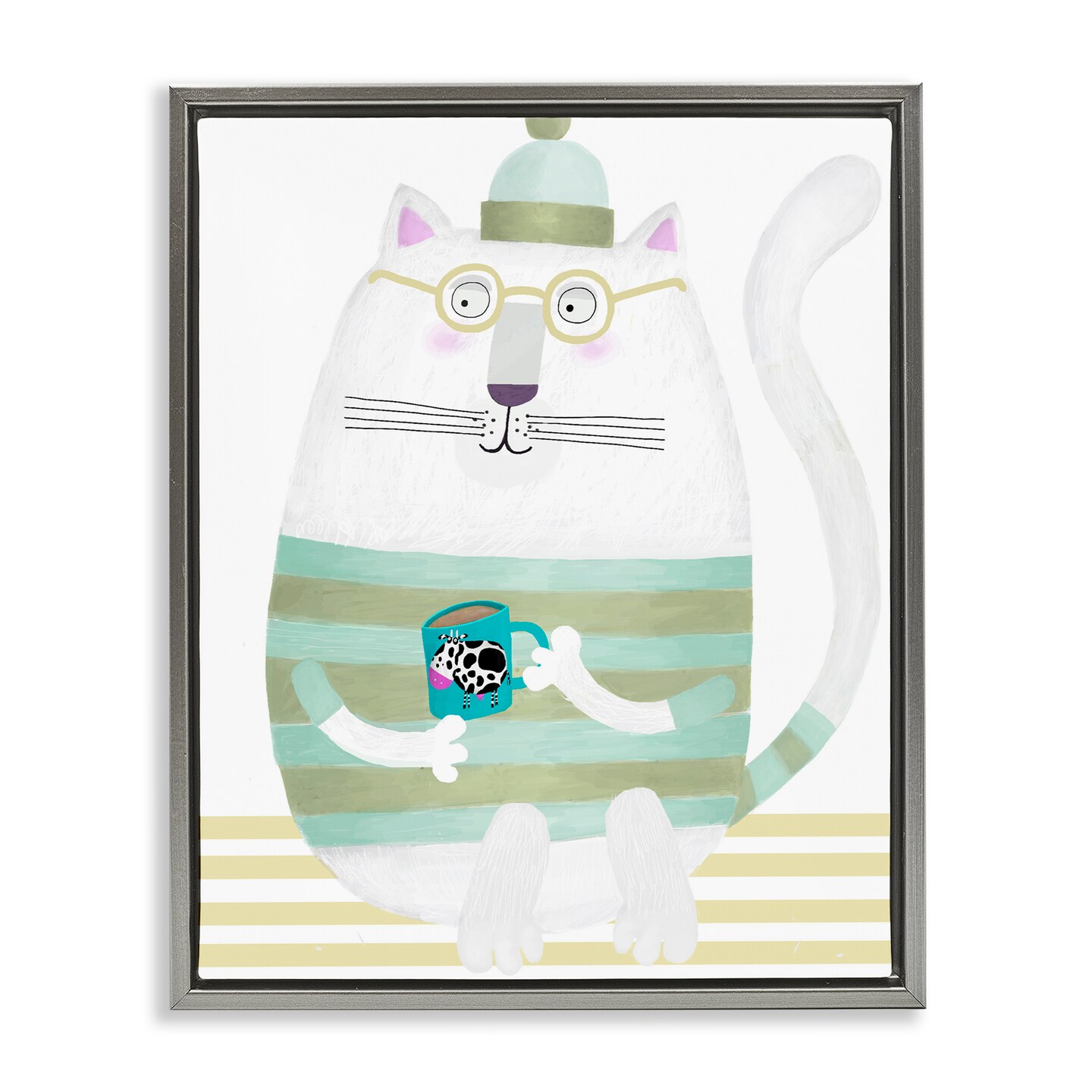 Stupell Industries Cat with Cow Mug Floating Frame, design by Carla Daly