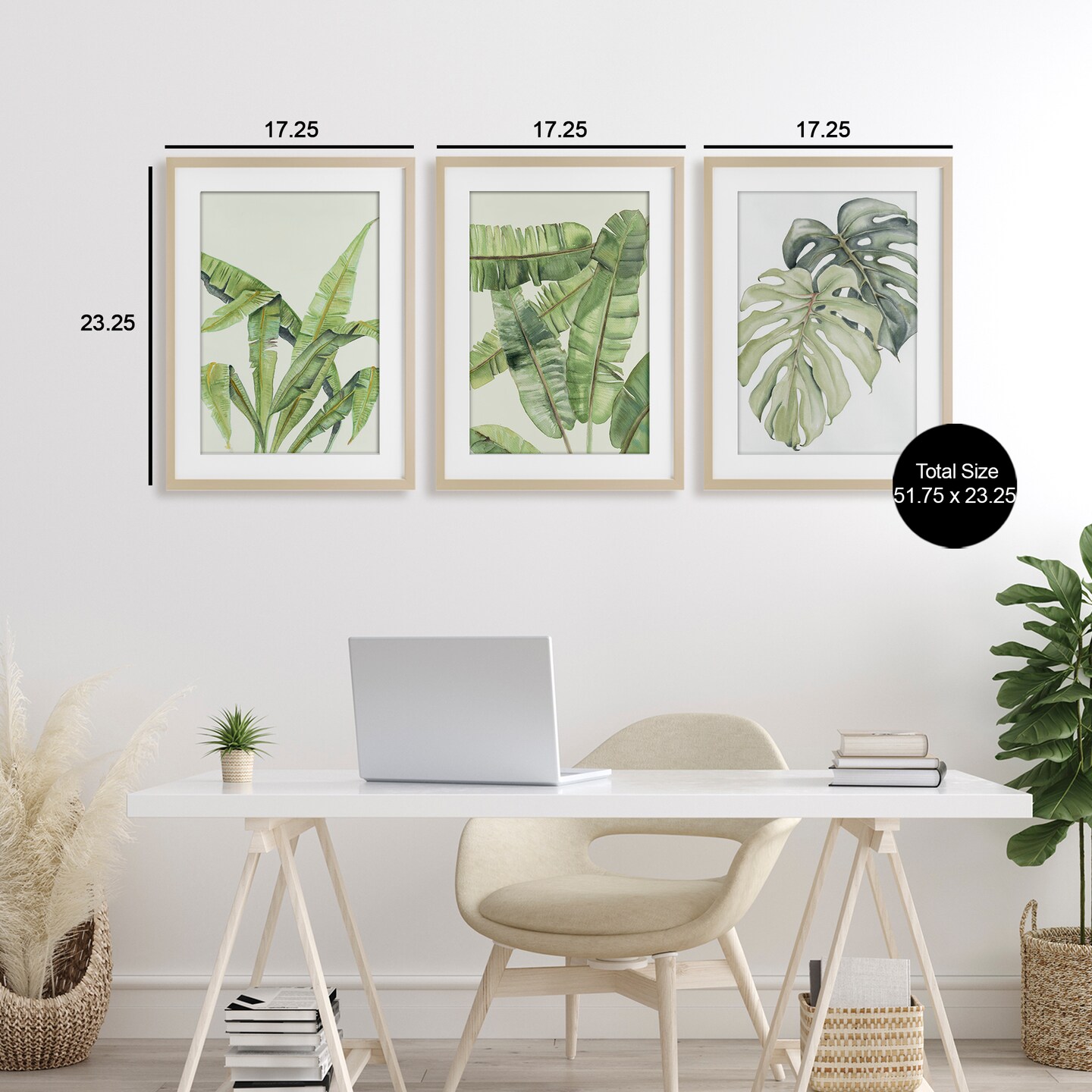 Stupell Industries Tropical Leaves Collection 3pc Framed Print Under Glass Set, design by Errico & Slyp