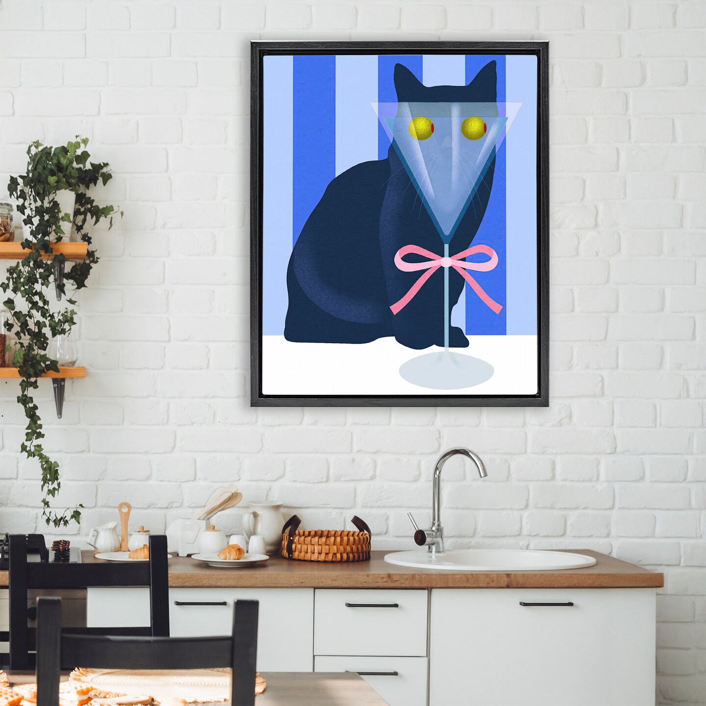 Stupell Industries Funny Cat Martini on Stripes Floating Frame, design by Lil' Rue