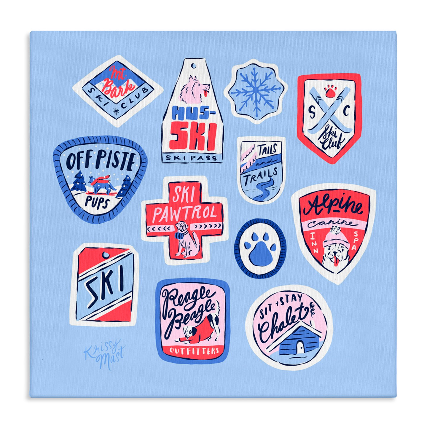 Stupell Industries Dog Ski Tickets Placement Canvas, design by