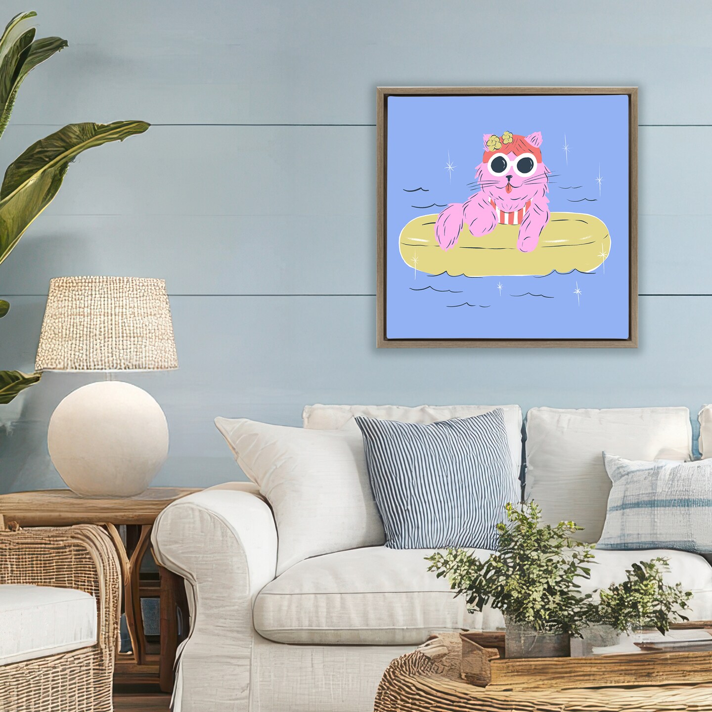 Stupell Industries Summer Pool Float Cat Floating Frame, design by Krissy Mast