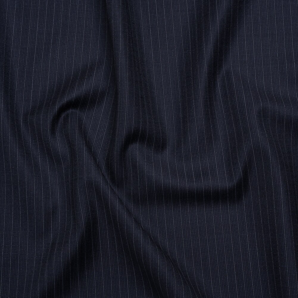 1 Yard Super 150 Wool Suiting Made in Italy - Blue and White Pinstripes - Deadstock