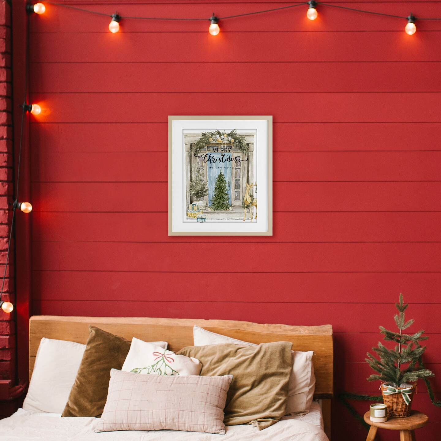 Stupell Industries Merry Christmas Door & Tree Framed Print Under Glass, design by Jesse Keith