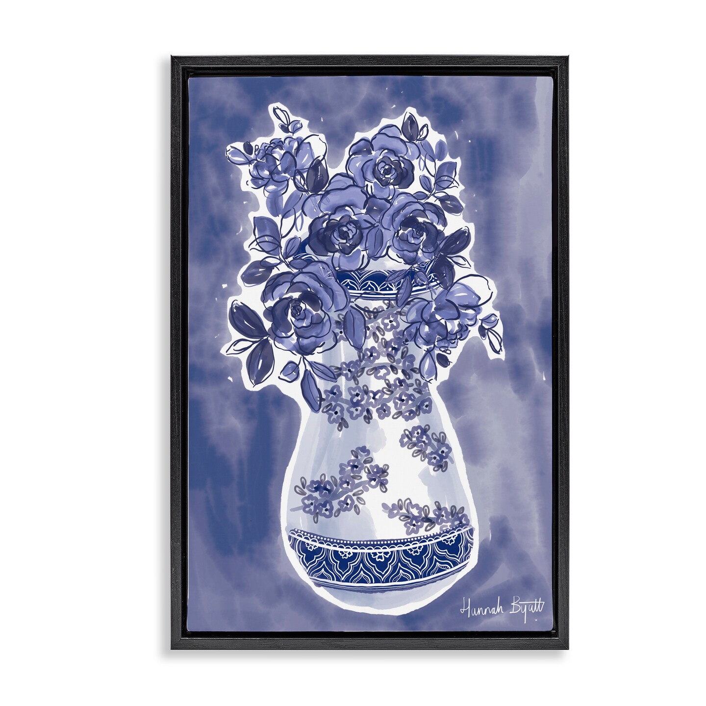 Stupell Industries Chinoiserie Vase on Blue Floating Frame, design by Hannah Byatt
