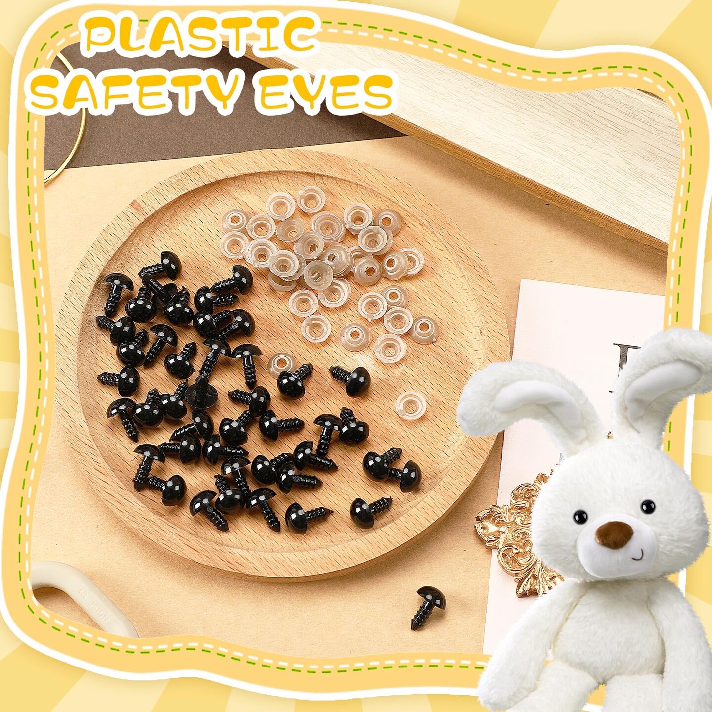 600 Pieces 10MM Safety Eyes with Washers Black Plastic Safety Eyes for Amigurumi Doll Crochet Eyes for DIY Crafts Stuffed Animals Making Supplies