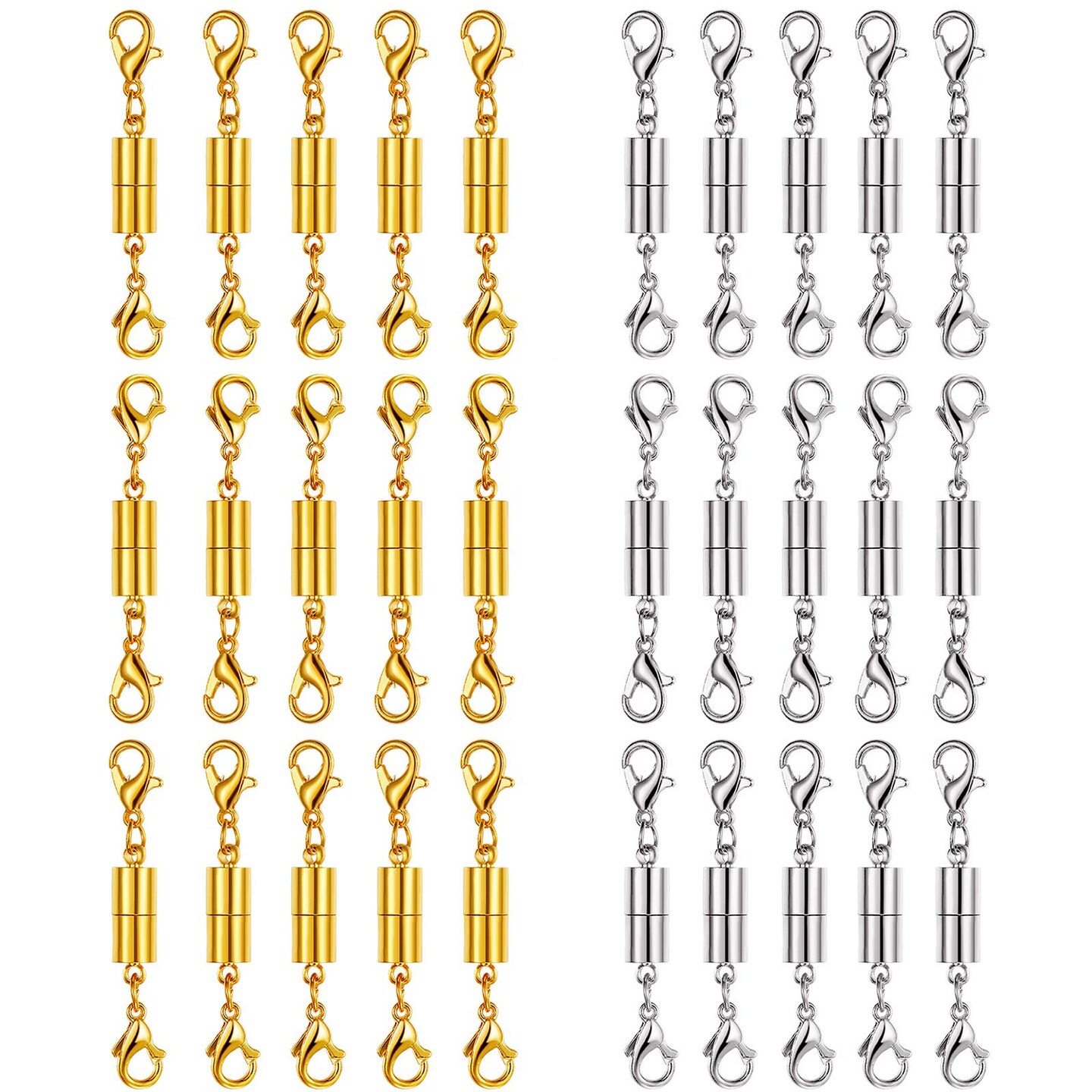 30 Pcs Gold and Silver Necklace Clasps Magnetic Jewelry Locking Clasps and Closures Bracelet Lobster Clasp Connector for DIY Necklace Bracelet Jewelry Crafts Making Supplies
