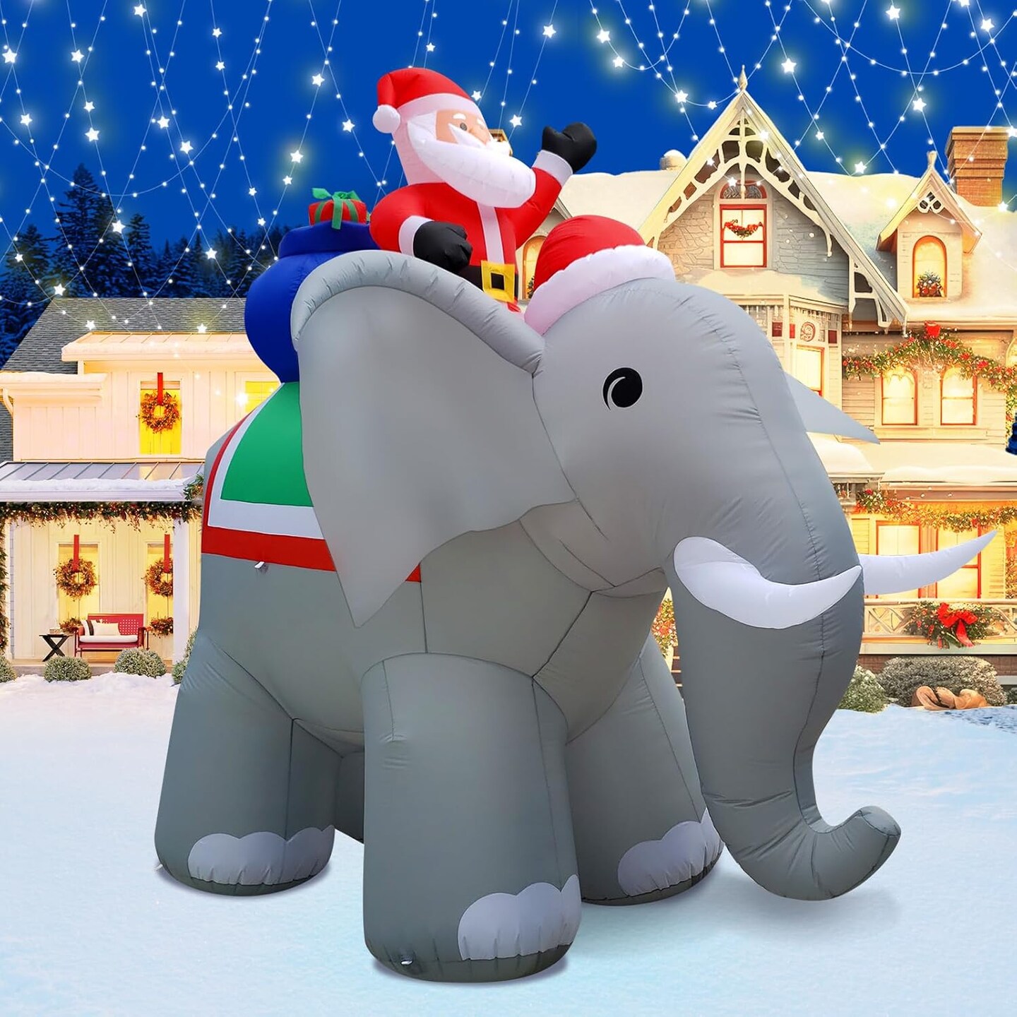 12FT Christmas Inflatables Santa Ride Huge Elephant Decoration, Inflatable Elephant Built-in 7 LED for Christmas Decoration Home Yard Lawn Garden Party Outdoor Indoor Night Xmas Gift