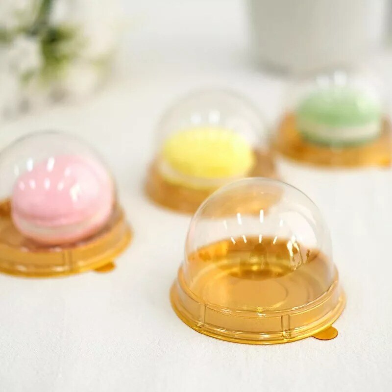 50 Clear Gold 3&#x22; Round Mini Cupcake Boxes Dome Plastic Favor Holders Party Event