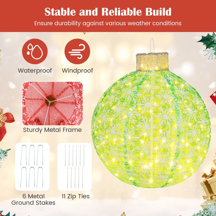 3-Piece Pre-Lit Pop up Christmas Ball Set with Warm White LED Lights