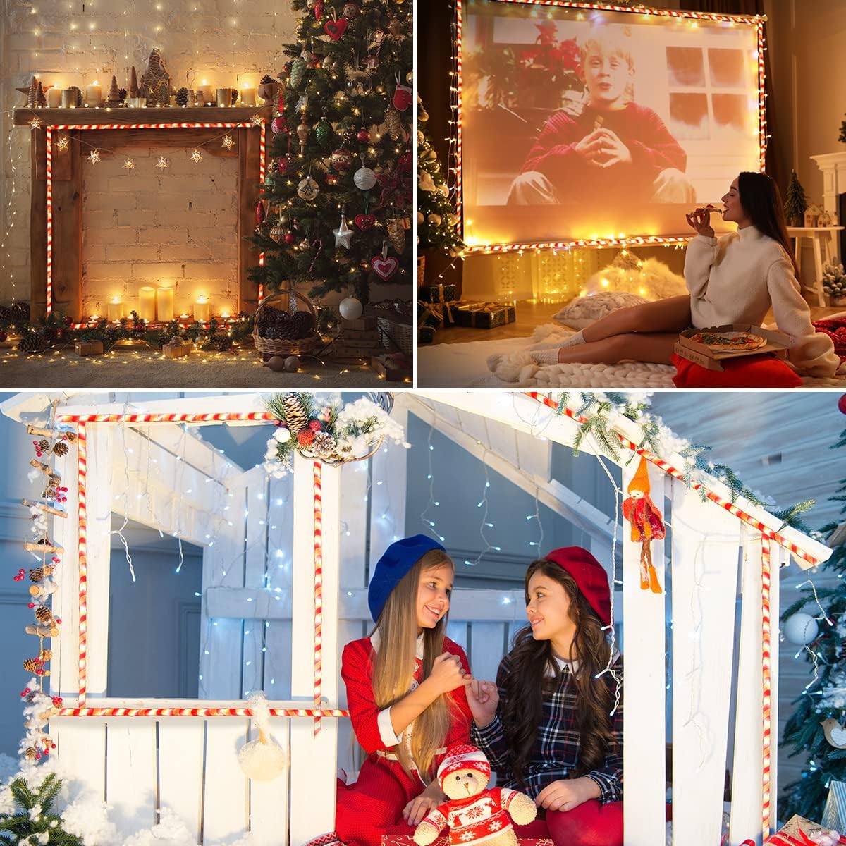 40FT LED Candy Cane Rope Lights, Waterproof Outdoor 360 LED Christmas Decor Lights for Garden Yard Party Xmas Christmas Holiday Decorations