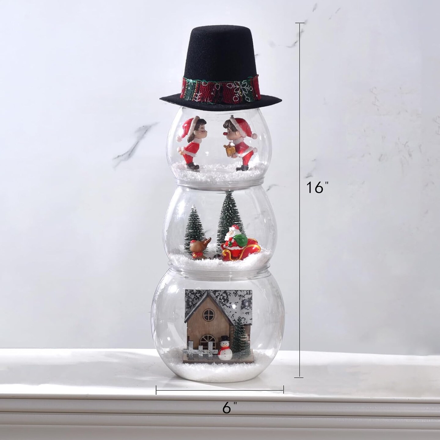 Christmas Decorations Indoor, DIY Fish Bowl Snowman Crafts, Christmas Centerpiece Table Decor, Snowman Xmas Decor, Festive Table Top Decor with Fake Snow & Figurine for Home Mantel Shelf (Black)
