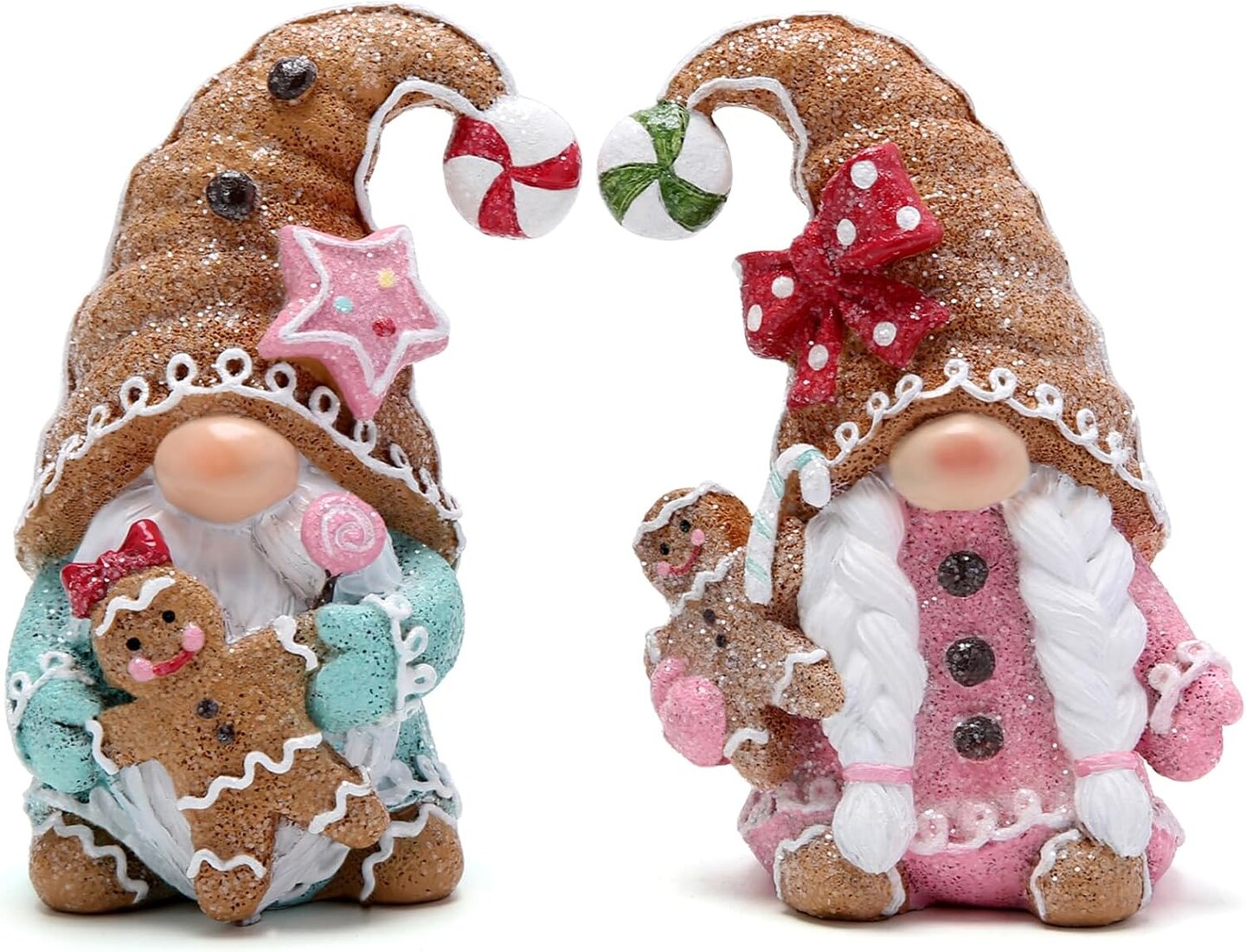 2 PCS Christmas Gingerbread Man Gnomes Decorations Xmas Swedish Tomte Gnomes Figurines Decor Handmade Christmas Gingerbread Man Elves for Xmas Gift - Christmas Party Home Decor (Multicolor)