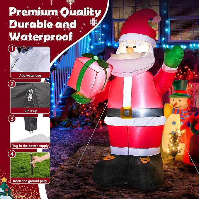 Outdoor Yard Decorations, Huge Blow up Santa Claus with Gift Bag and Built-in LED Lights, Outdoor Christmas Decorations for Yard Garden Party Hall Mall