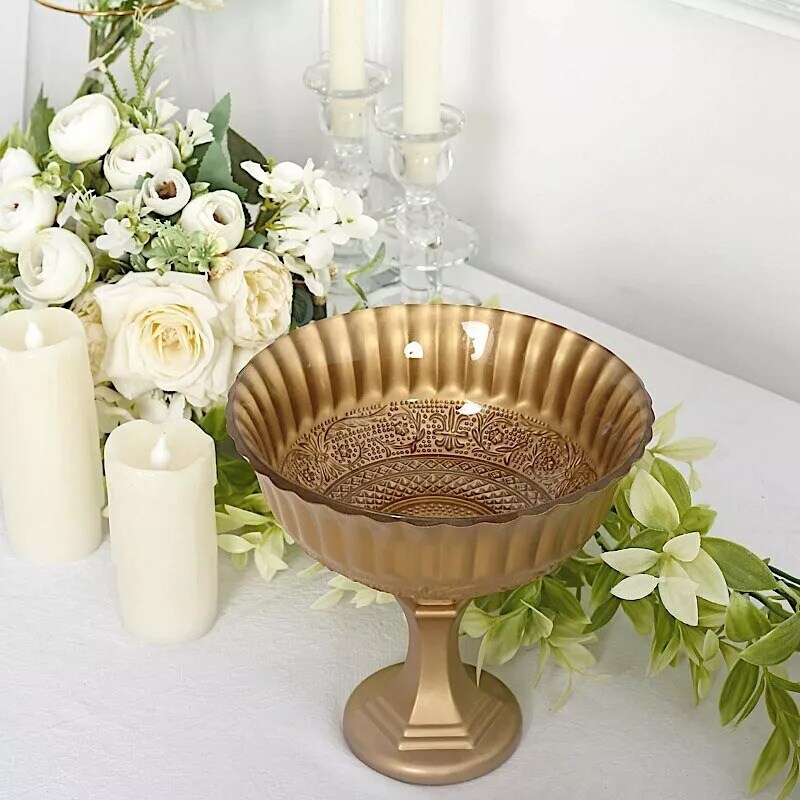 7&#x22; Gold Roman Style Metal Compote Vase Flower Bowl Centerpiece Party Decorations