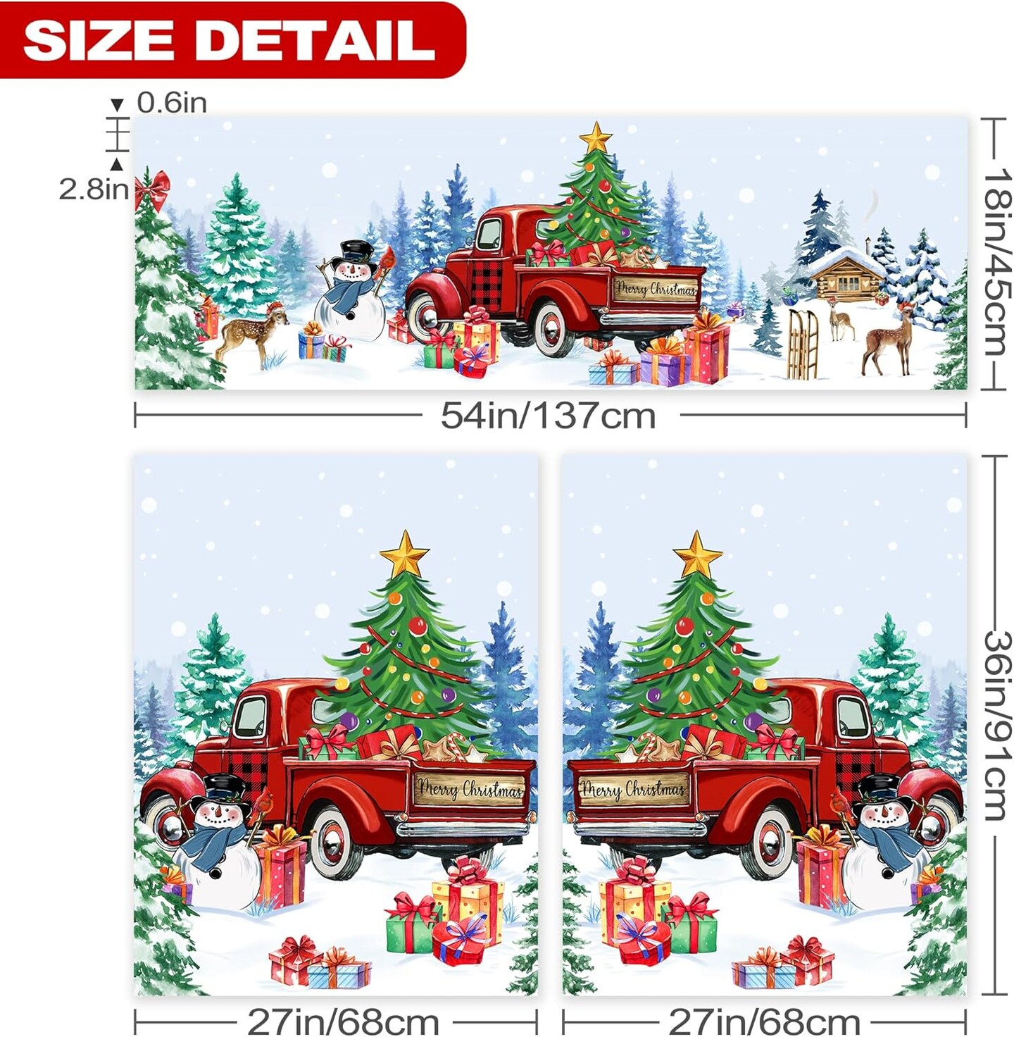 Christmas Kitchen Curtains, Christmas Decorations Valances for Windows, Curtains and Valances Set Christmas Decor Truck Snowmen for Cafe Living Room, Xmas Winter 27&#x27;&#x27;x36&#x27;&#x27; 2 Panel &#x26; 54&#x27;&#x27;x18&#x27;&#x27; Tier Set