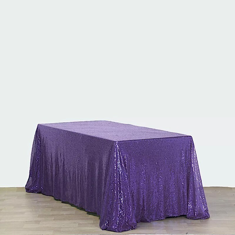 PURPLE Sequined 90x156" RECTANGLE TABLECLOTH Designer Wedding Party Catering