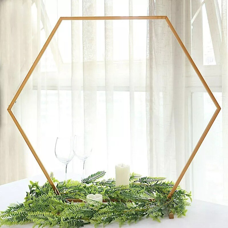 24&#x22; Gold Geometric Metal Flower Frame Hexagon Table Arch Centerpiece Party Event