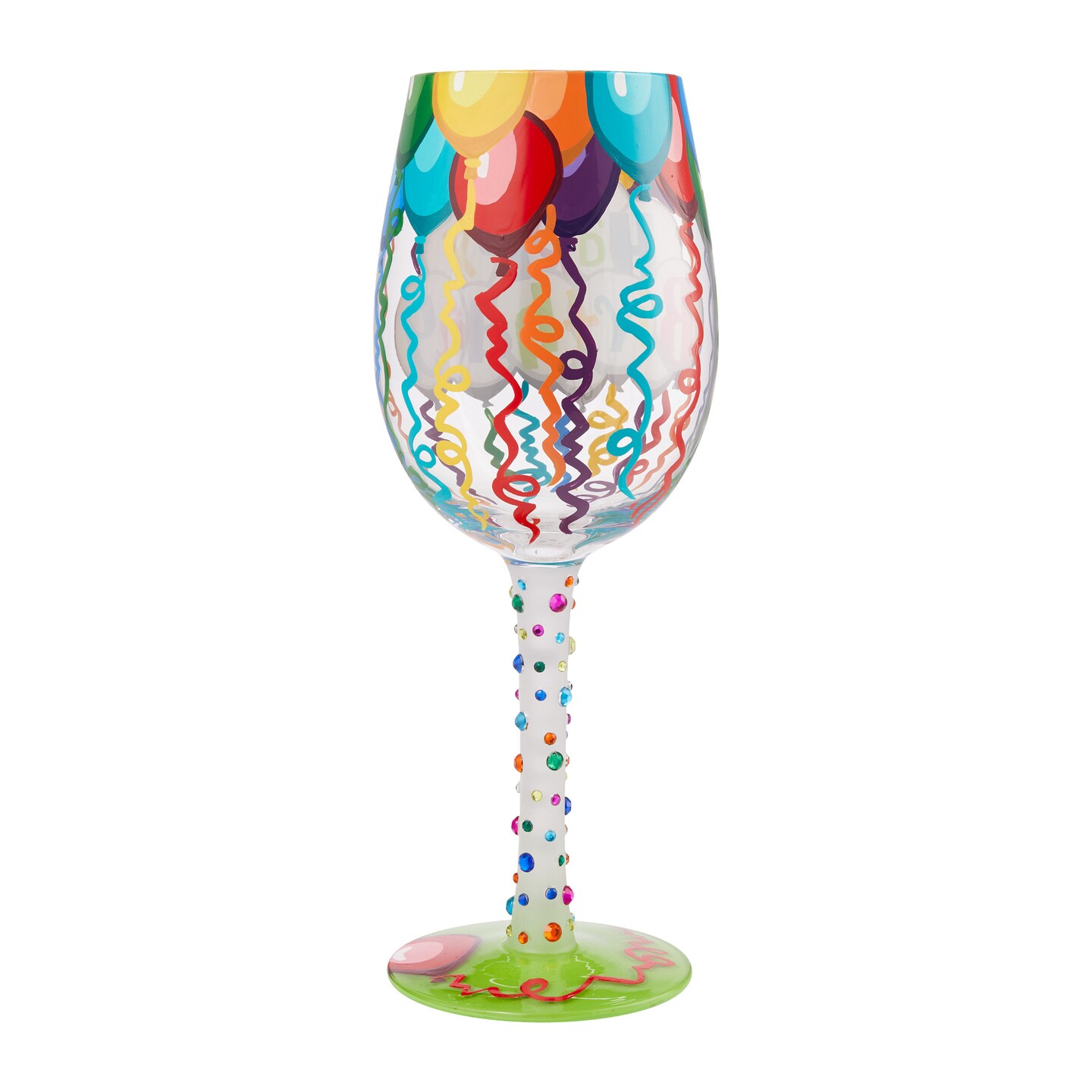 Lolita Birthday Streamers Hand Painted Wine Glass 9in H