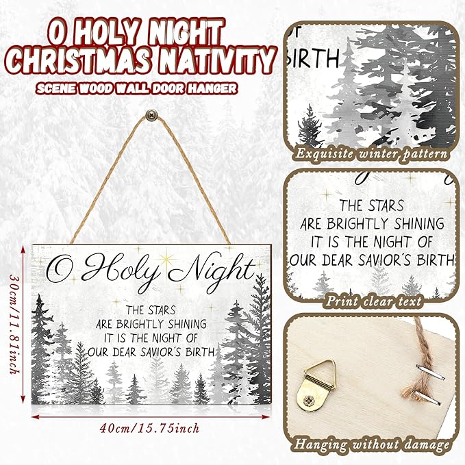 Wesiti Holy Night Christmas Wooden Decoration Christmas Nativity Scene Wood Wall Door Hanger Sign Christian Door Hanging Sign Xmas Religious Wooden Wall Decor Christian Decorations Gift (White)