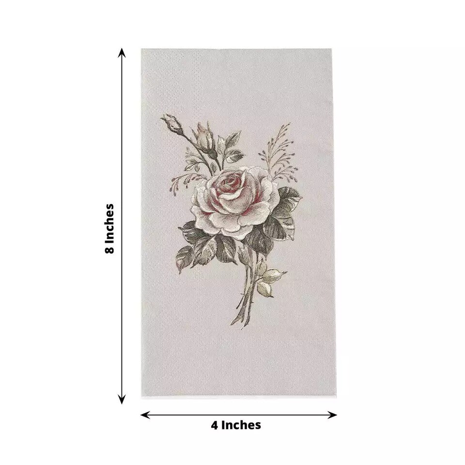 20 Pink and Ivory Paper Disposable Dinner Napkins with Rose Print Party