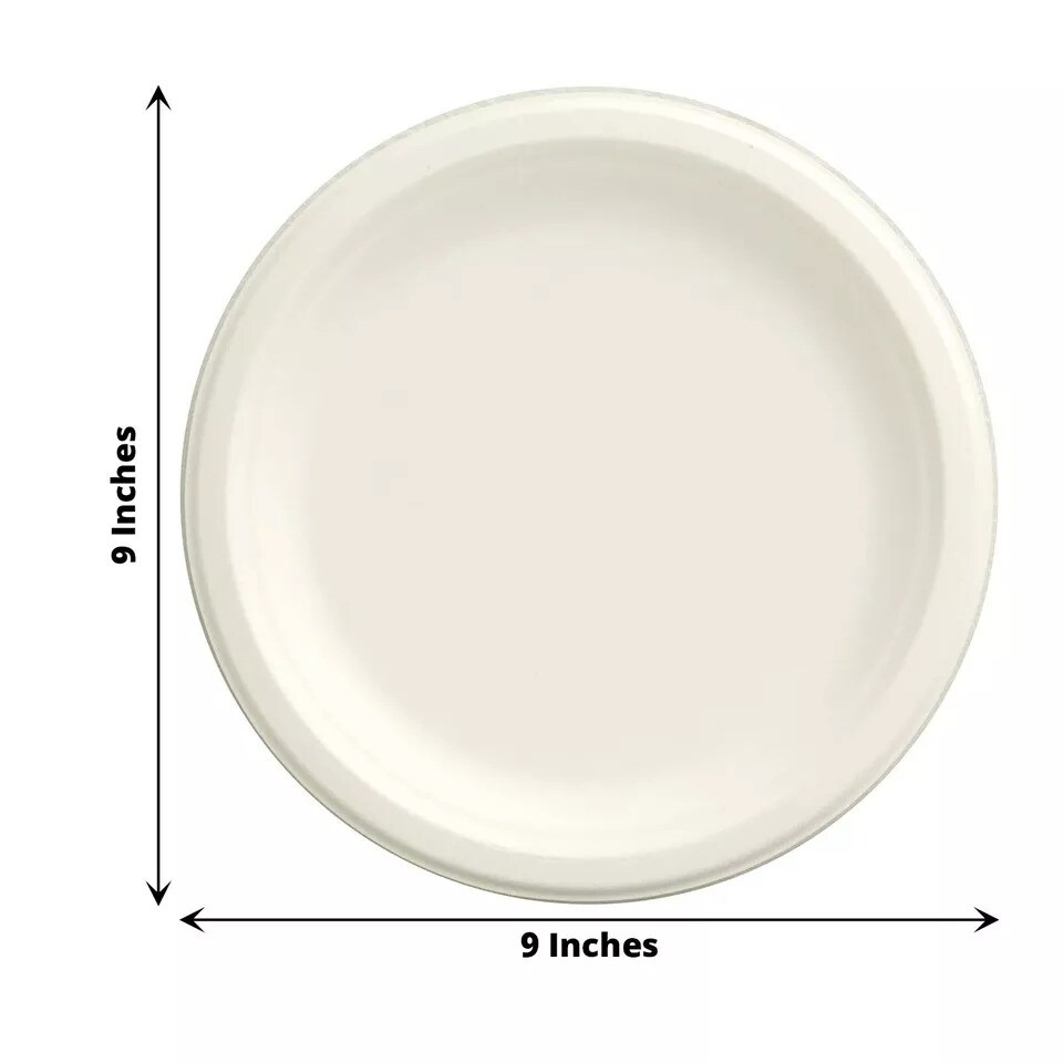 50 Round 9&#x22; White Bagasse Sustainable Dinner Plates Party Tableware Decorations