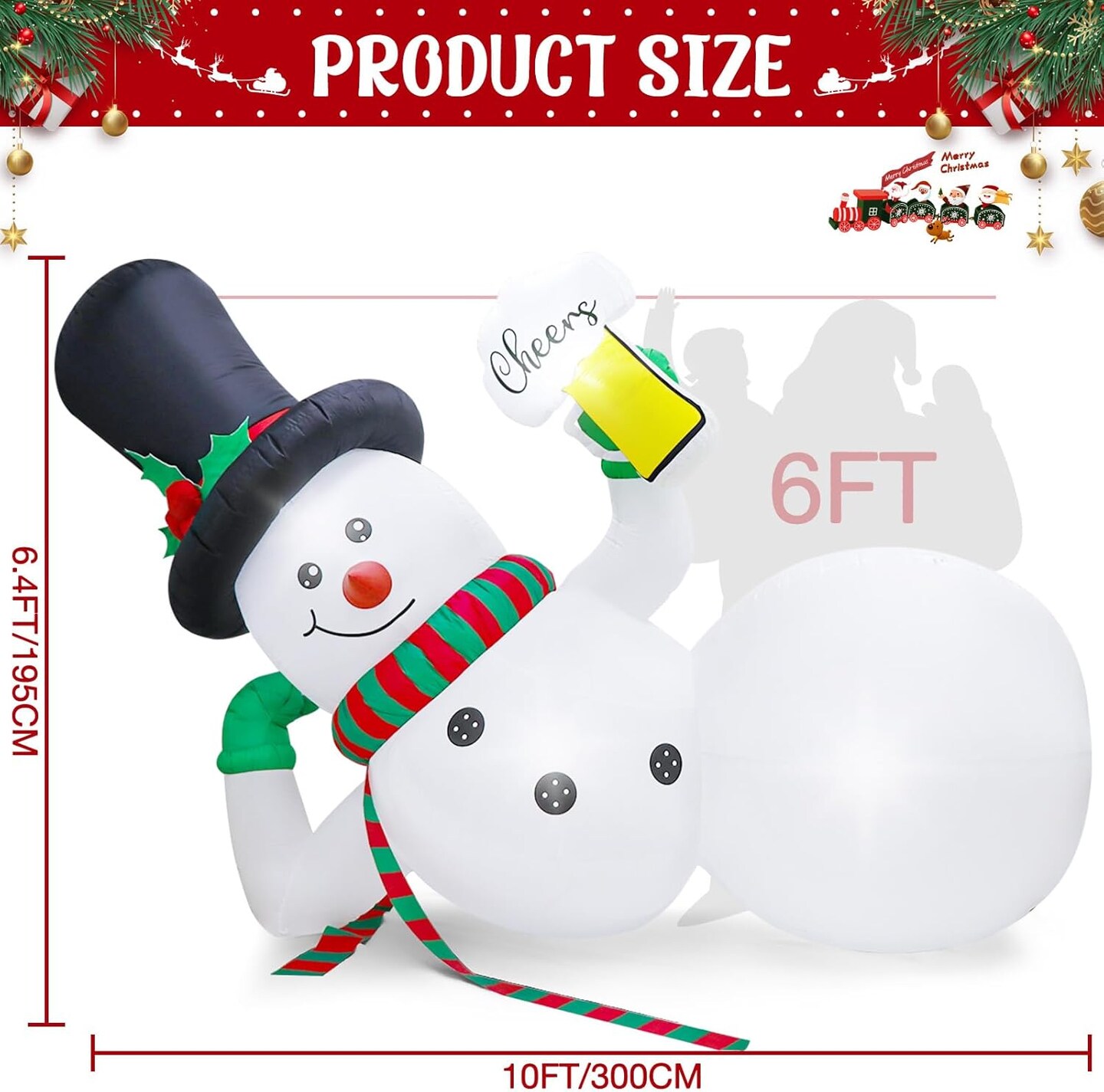 10FT Christmas Inflatable Outdoor Decoration, Giant Funny Lounging Inflatable Snowman with Built-in LED Lights, Blow Up Christmas Yard Decorations Outdoor for Xmas Lawn Garden Holiday Party