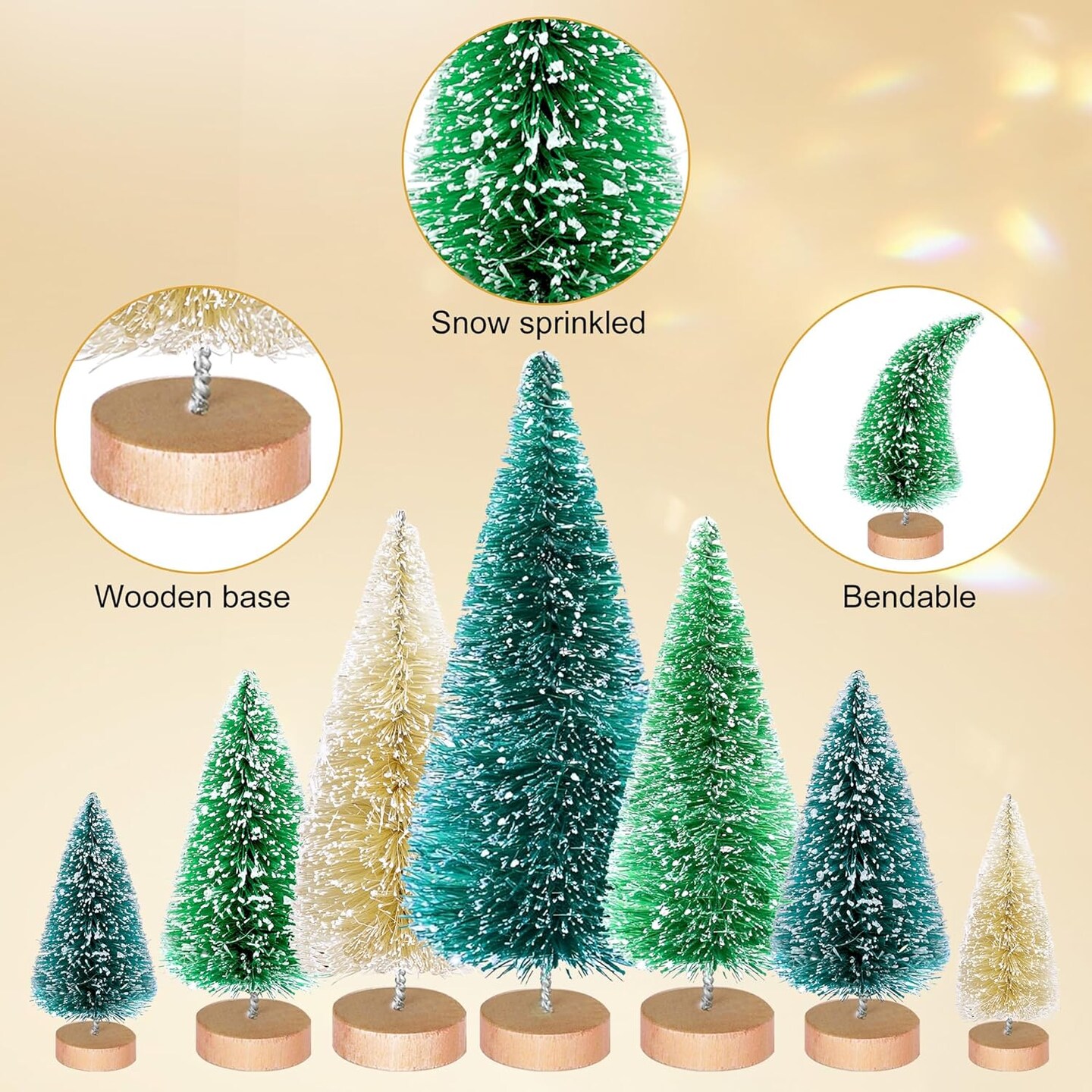 56 Pcs Artificial Mini Christmas Trees Set - Miniature Sisal Frosted Christmas Trees Bottle Brush Trees for DIY Crafts Home Table Top Decor