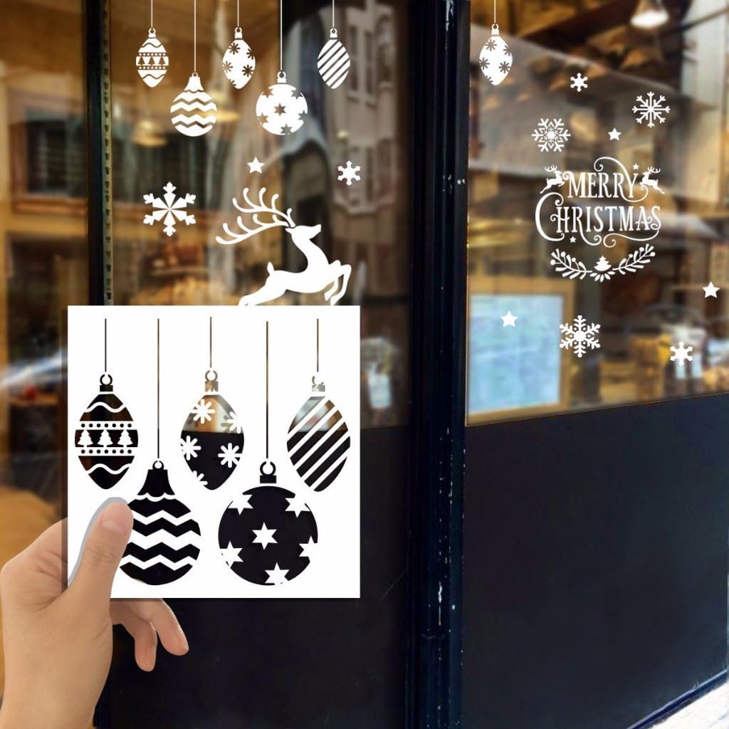 8 Pcs Christmas Stencils Template - Reusable Plastic Craft Stencils for Art Drawing Painting Spraying Window Glass Door Wood Journal Scrapbook Car Body Holiday Xmas Snowflake DIY Decoration 5x5 inch