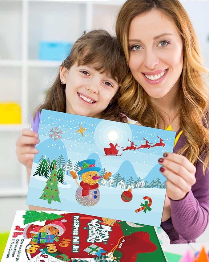 Christmas Fun Foil Art Kit Ages 4 to 8,Christmas No Mess DIY Art Creative Activity